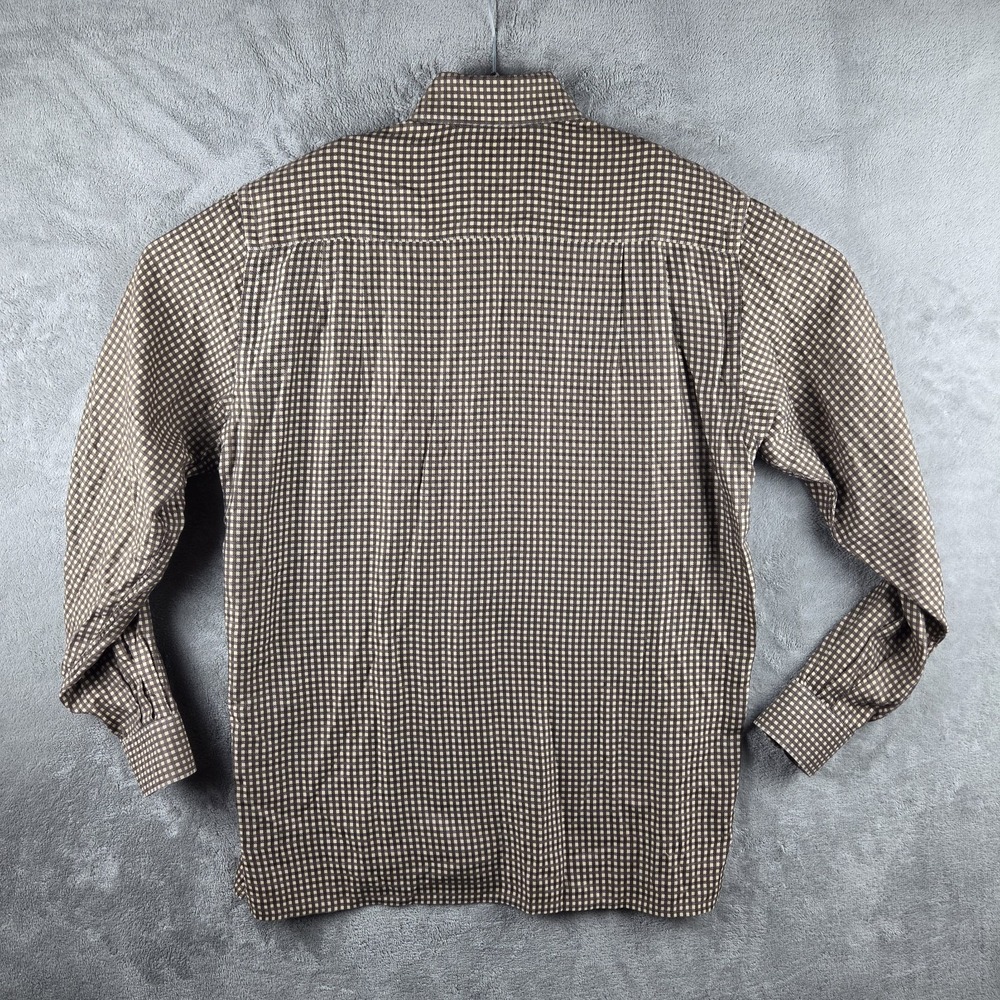 Ermenegildo Zegna Mens Medium M Brown Beige Check Plaid Button Up Shirt - Picture 3 of 11